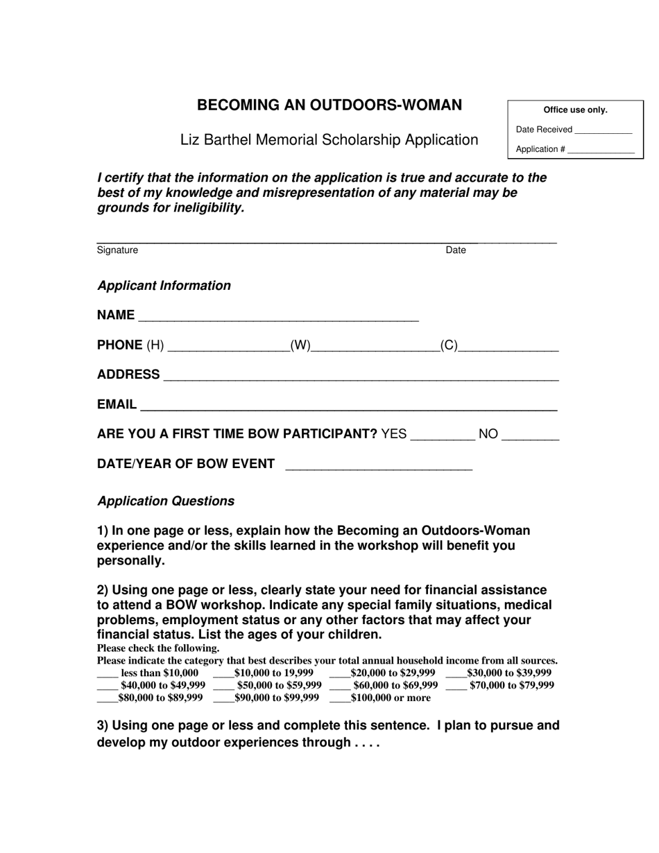 Liz Barthel Memorial Scholarship Application - Louisiana, Page 1