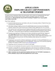 Document preview: Application Triploid Grass Carp Possession and Transport Permit - Louisiana