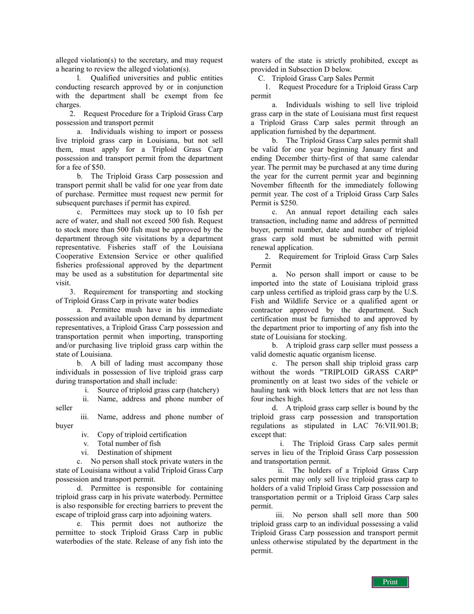 Application Triploid Grass Carp Possession and Transport Permit - Louisiana, Page 4