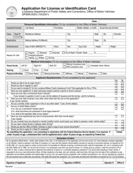 Form DPSMV2003 &quot;Application for License or Identification Card&quot; - Louisiana