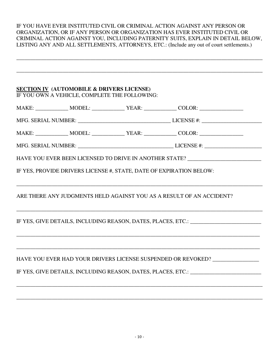 Personal Data Questionnaire - Louisiana, Page 10