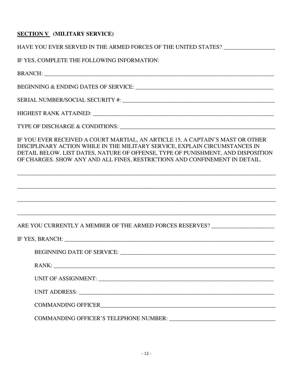 Personal Data Questionnaire - Louisiana, Page 12