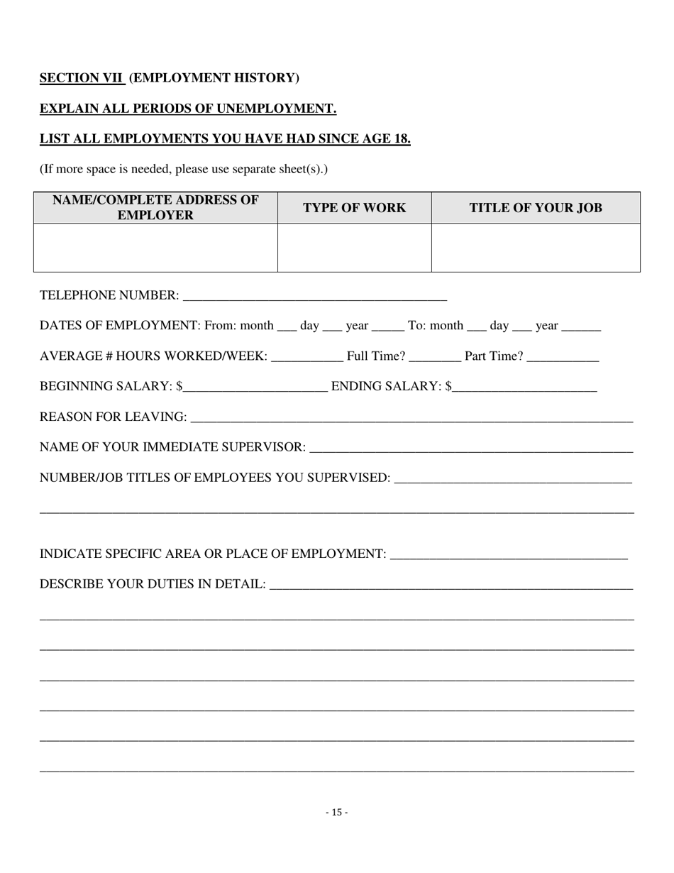 Personal Data Questionnaire - Louisiana, Page 15