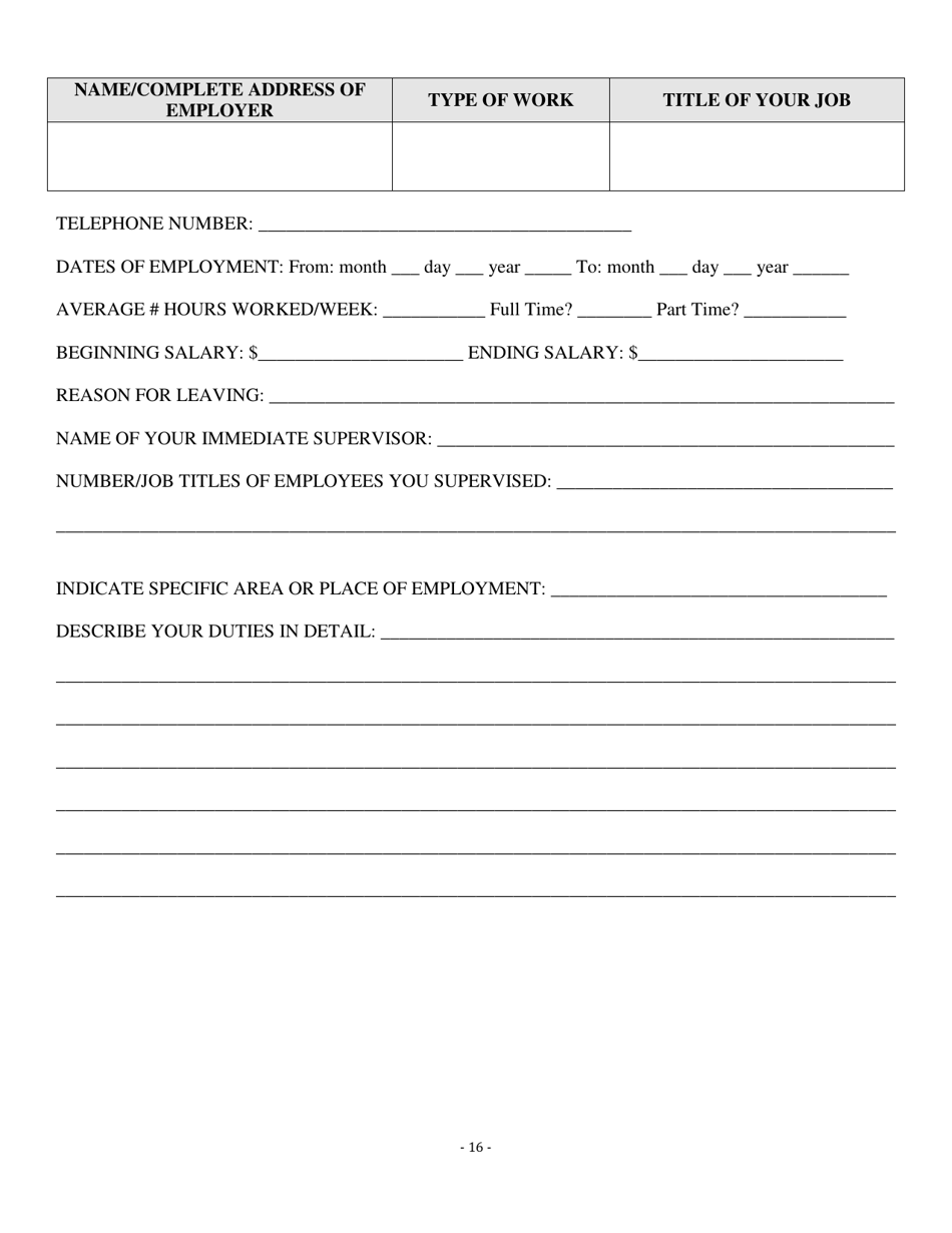 Personal Data Questionnaire - Louisiana, Page 16