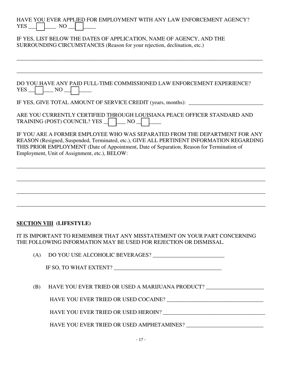 Personal Data Questionnaire - Louisiana, Page 17
