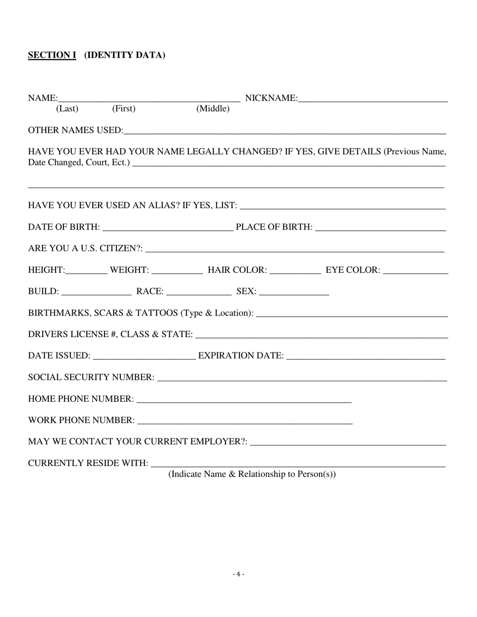 Personal Data Questionnaire - Louisiana, Page 4