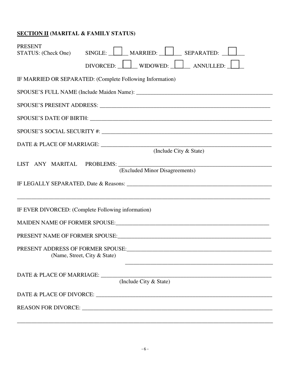 Personal Data Questionnaire - Louisiana, Page 6