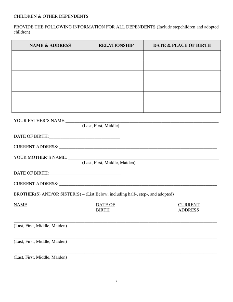 Personal Data Questionnaire - Louisiana, Page 7