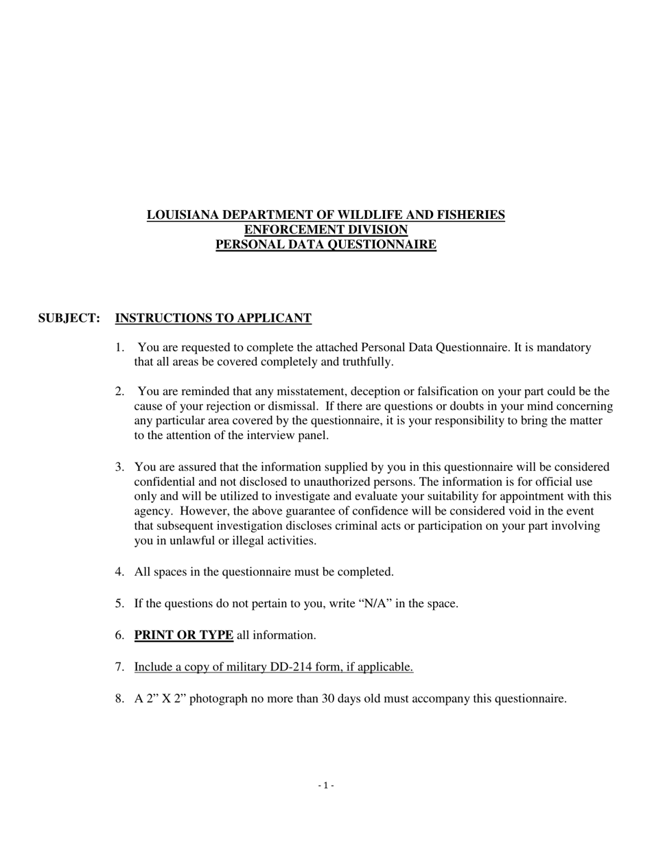 Louisiana Personal Data Questionnaire - Fill Out, Sign Online and ...