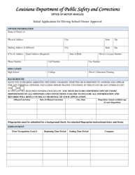 Form DPSMV2400 Initial Application for Driving School Owner Approval - Louisiana