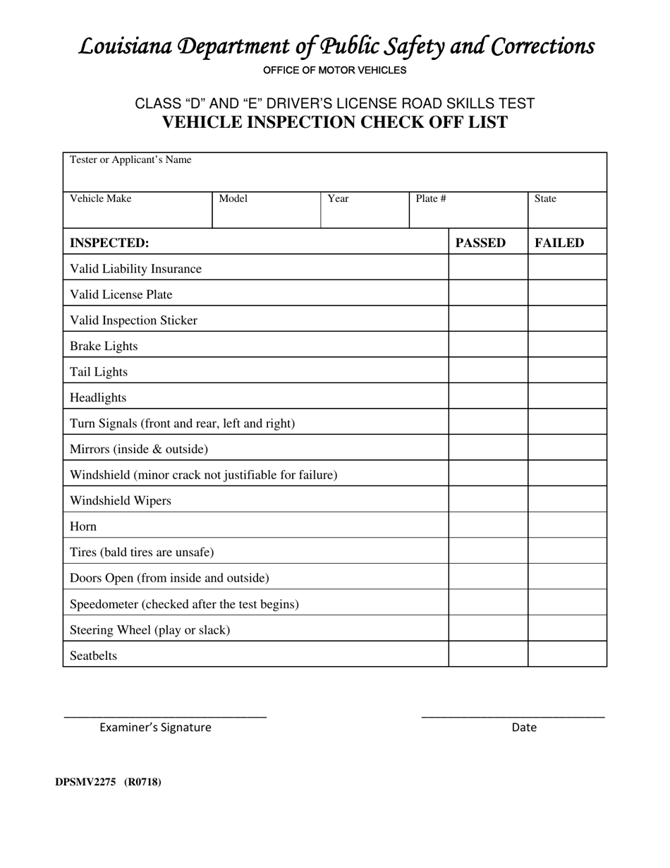 Form DPSMV2275 Download Fillable PDF or Fill Online Vehicle Inspection ...