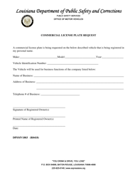 Document preview: Form DPSMV1803 Commercial License Plate Request - Louisiana