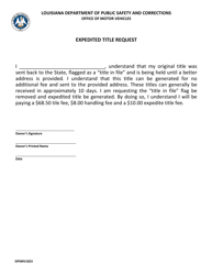 Document preview: Form DPSMV1823 Expedited Title Request - Louisiana