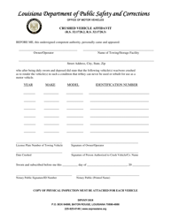 Document preview: Form DPSMV1818 Crushed Vehicle Affidavit - Louisiana