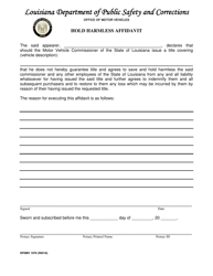Document preview: Form DPSMV1976 Hold Harmless Affidavit - Louisiana