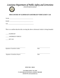 Document preview: Form DPSMV1804 Disclosure of Glider Kit/Assembled Vehicle/Kit Car - Louisiana