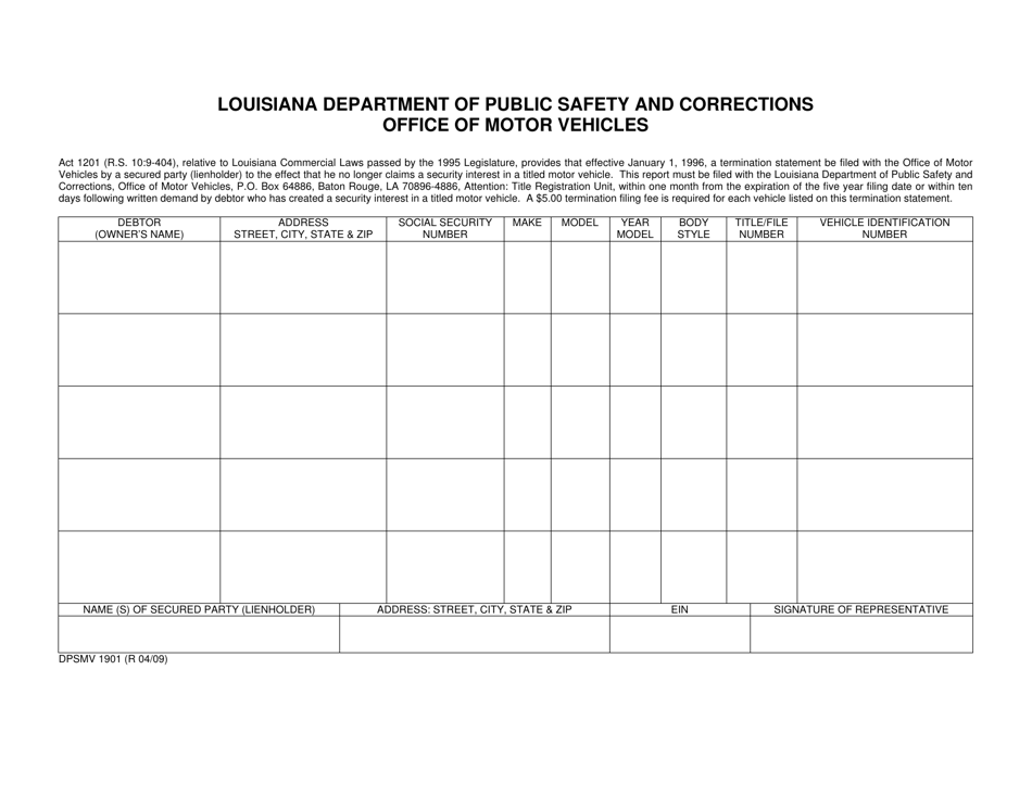 Form DPSMV1901 Lien Termination - Louisiana, Page 1
