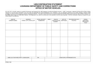 Document preview: Form DPSMV1902 Lien Continuation Statement - Louisiana
