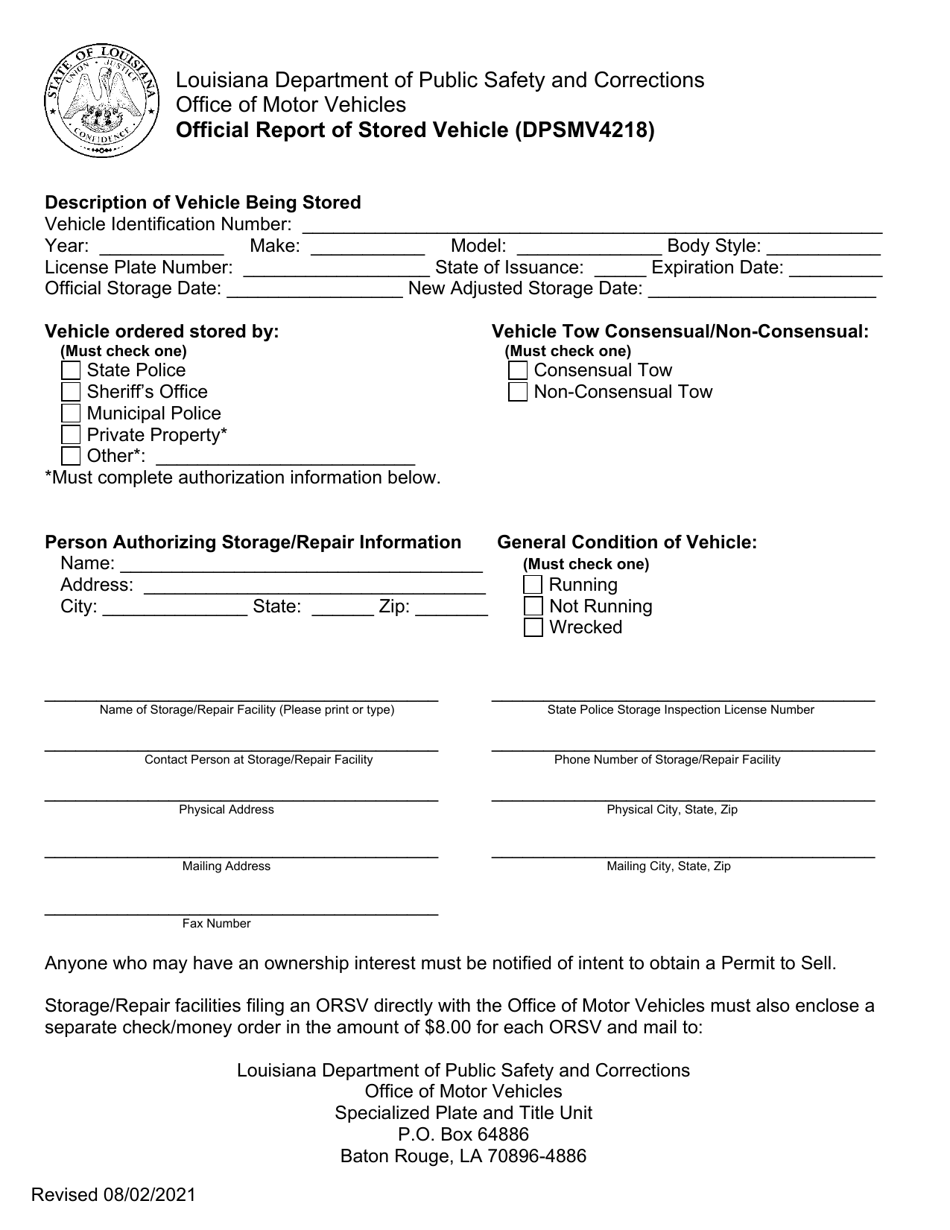 Form DPSMV4218 Download Fillable PDF or Fill Online Official Report of ...