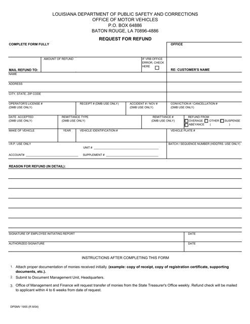 Form DPSMV1955 Request for Refund - Louisiana