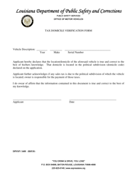 Document preview: Form DPSMV1608 Tax Domicile Verification Form - Louisiana