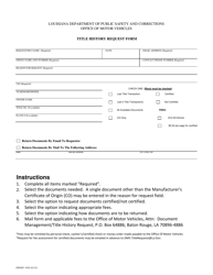 Form DPSMV1958 &quot;Title History Request Form&quot; - Louisiana