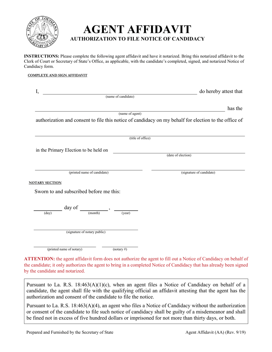 Agent Affidavit - Louisiana, Page 1