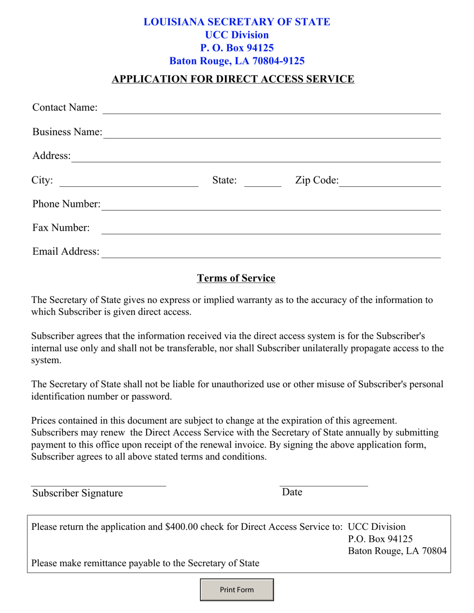 Application for Direct Access Service - Louisiana, Page 1