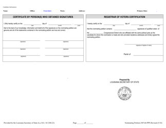 Form NP-44-PPP Nominating Petition for the Presidential Preference Primary Election (In Lieu of Qualifying Fees) - Louisiana, Page 3