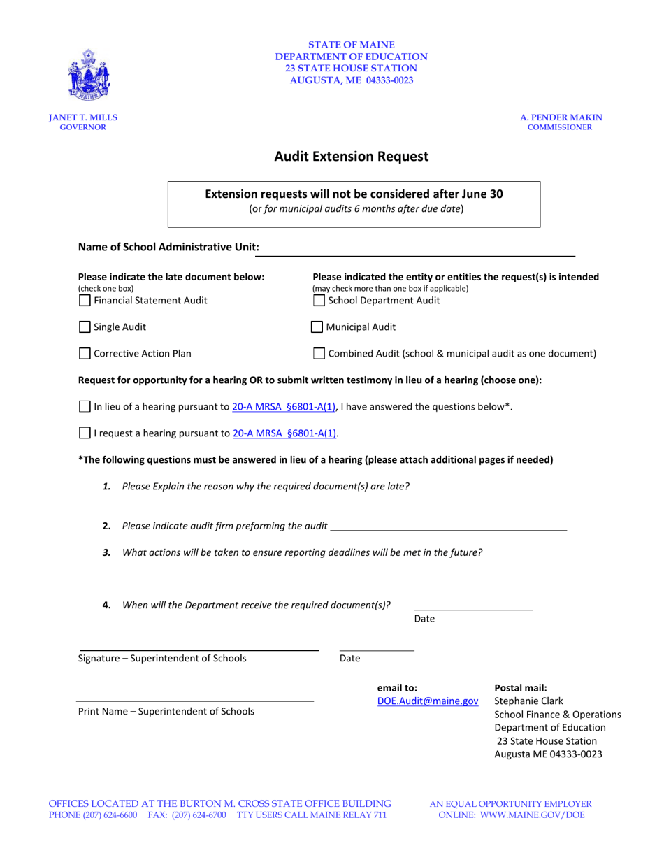 Audit Extension Request - Maine, Page 1