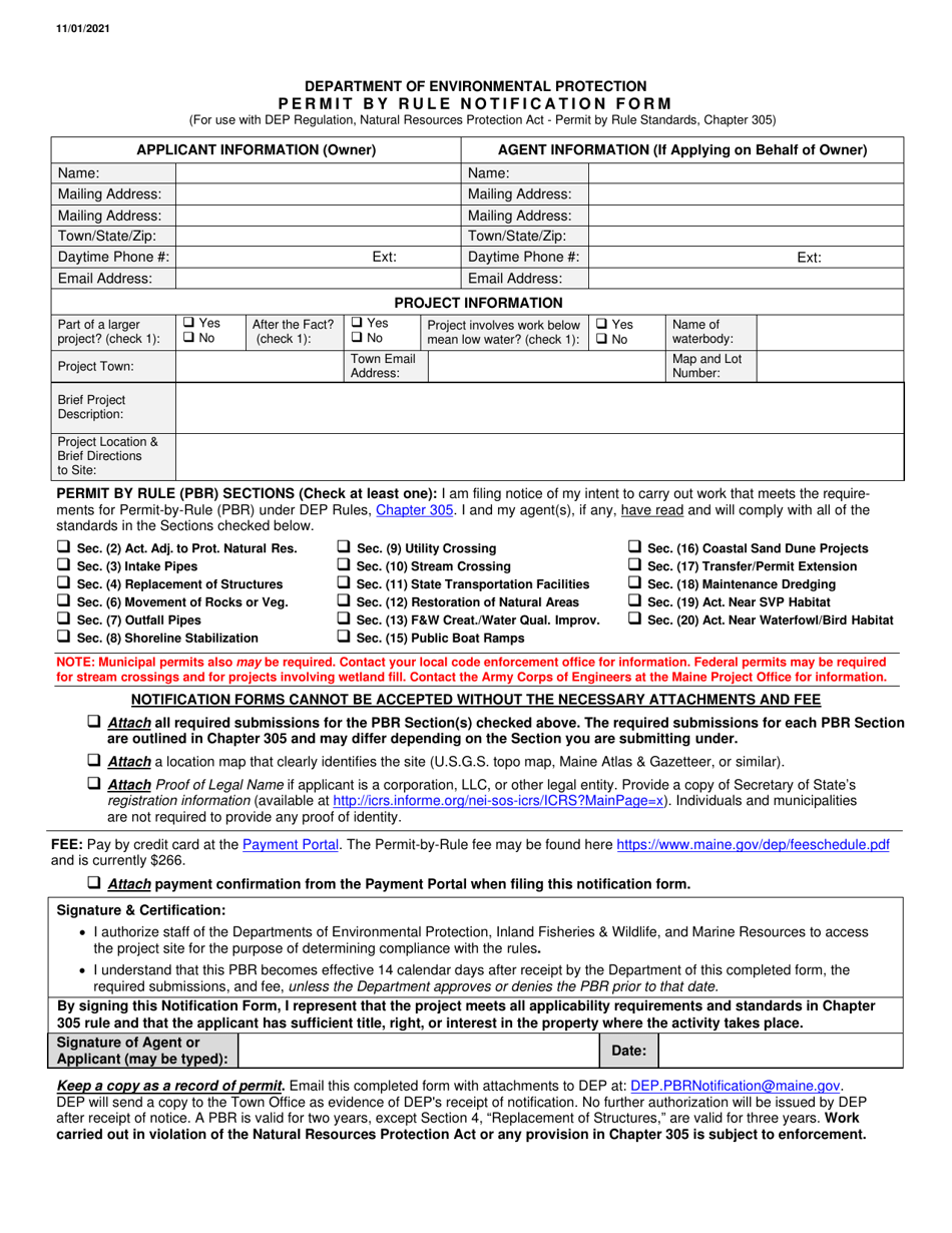 Permit by Rule Notification Form - Maine, Page 1