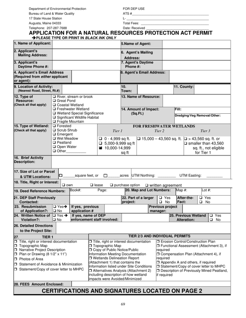 Application for a Natural Resources Protection Act Permit - Maine Download Pdf