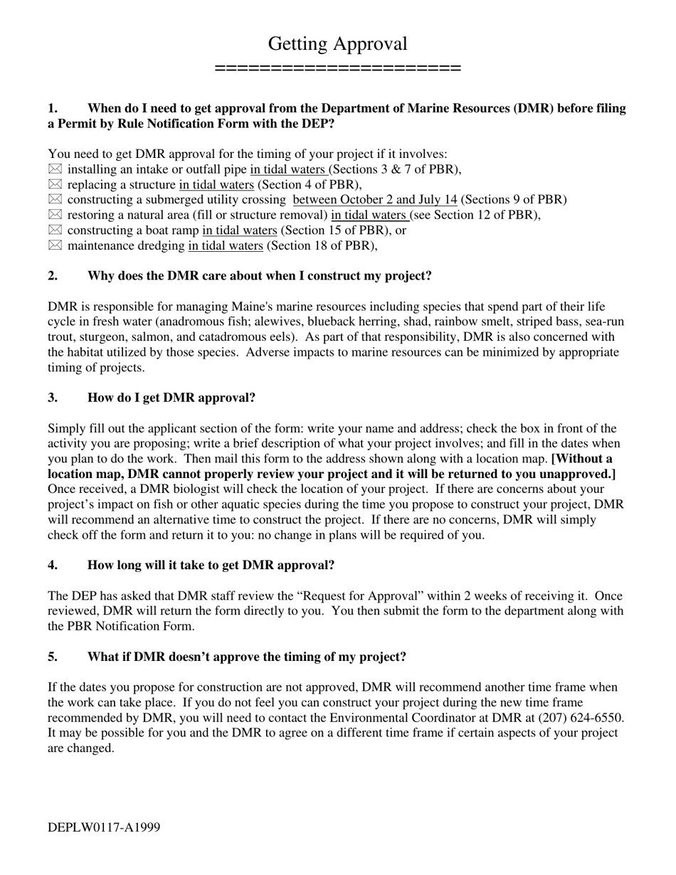 Form DEPLW0117-A Request for Approval of Timing of Activity From the Department of Marine Resources - Maine, Page 2