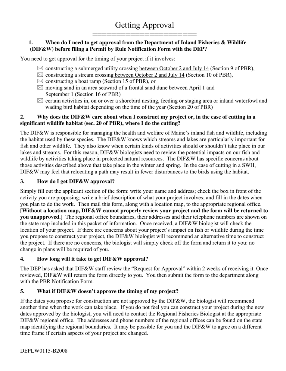 Form DEPLW0115-B Request for Approval of Timing of Activity From the Department of Inland Fisheries and Wildlife - Maine, Page 2