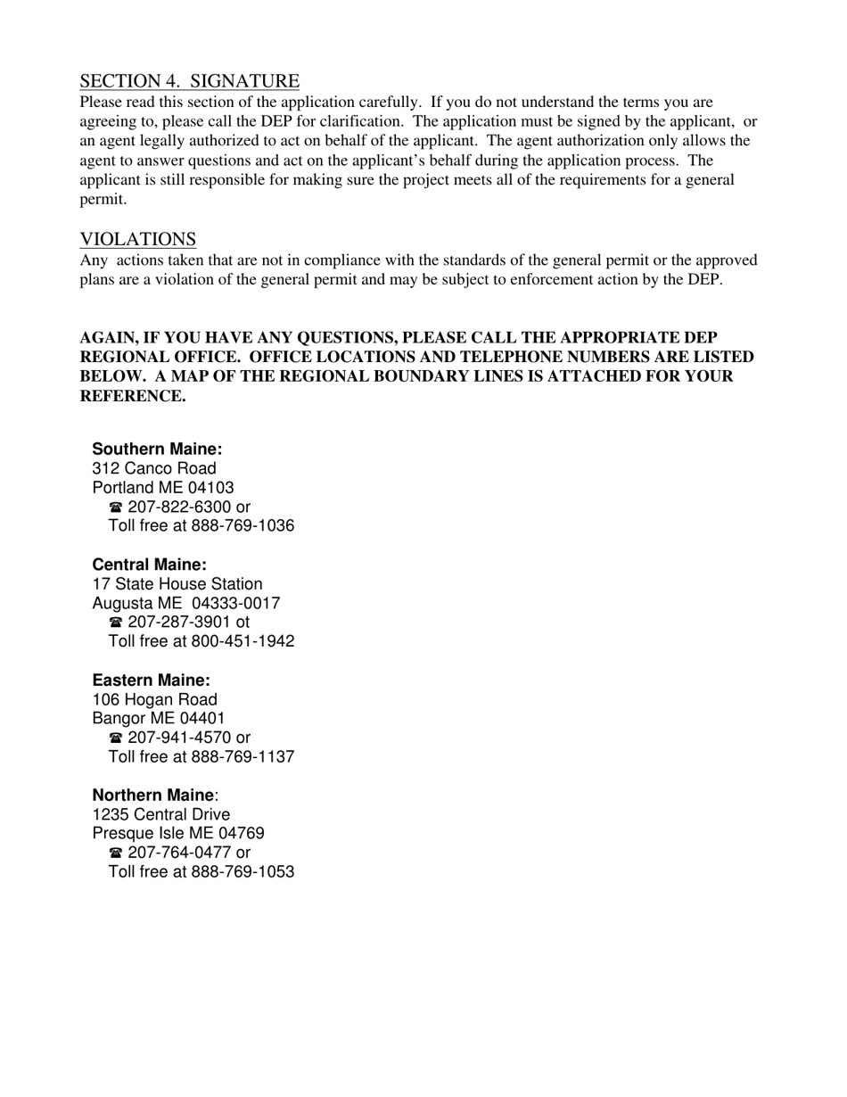 Form DEPLW0016-B2009 Application for General Permit - Agricultural Irrigation Pond - Maine, Page 3