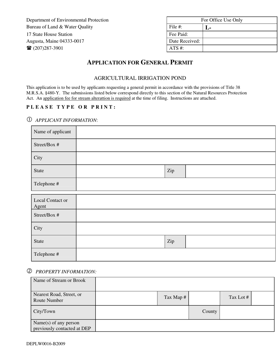 Form DEPLW0016-B2009 Application for General Permit - Agricultural Irrigation Pond - Maine, Page 5