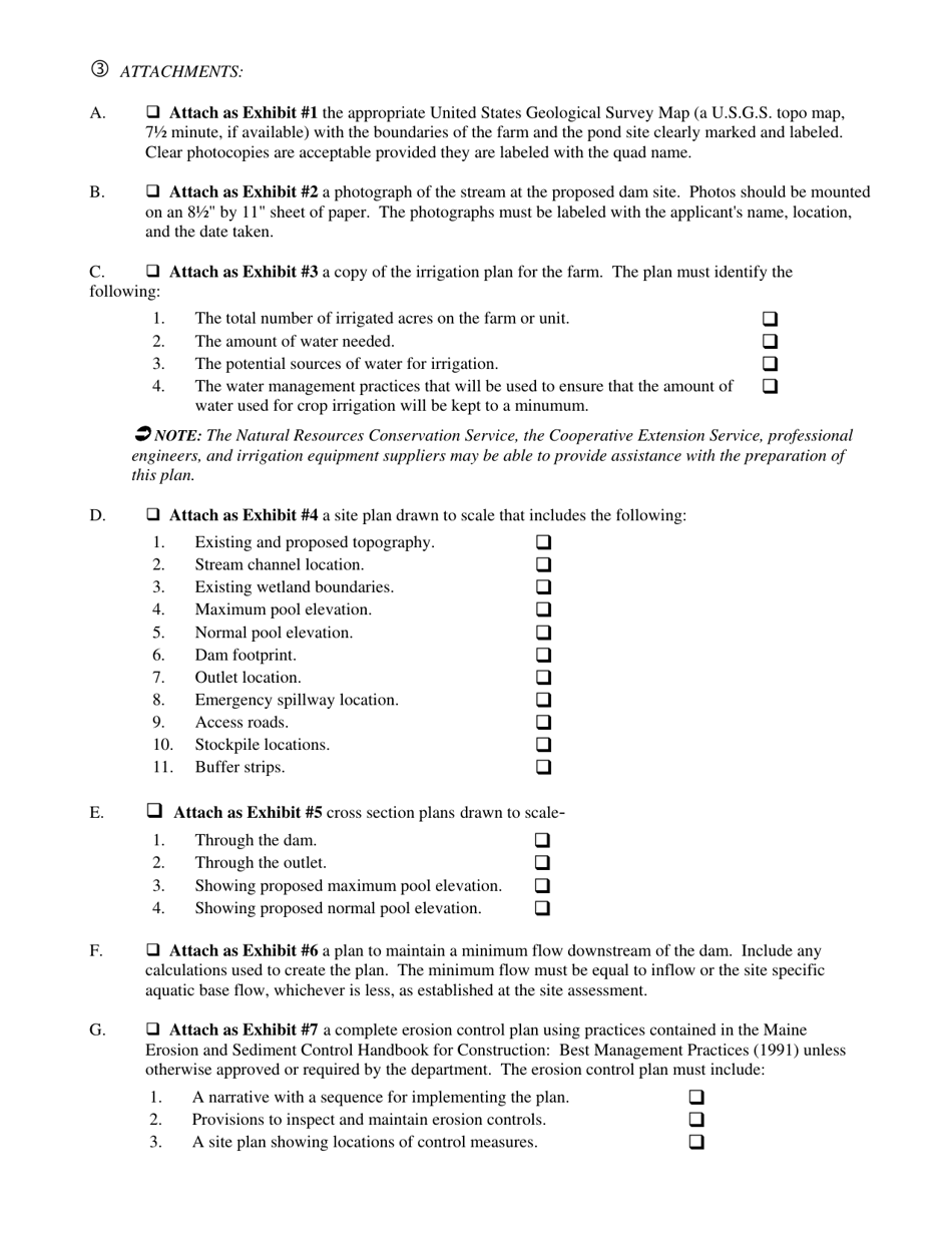 Form DEPLW0016-B2009 Application for General Permit - Agricultural Irrigation Pond - Maine, Page 6