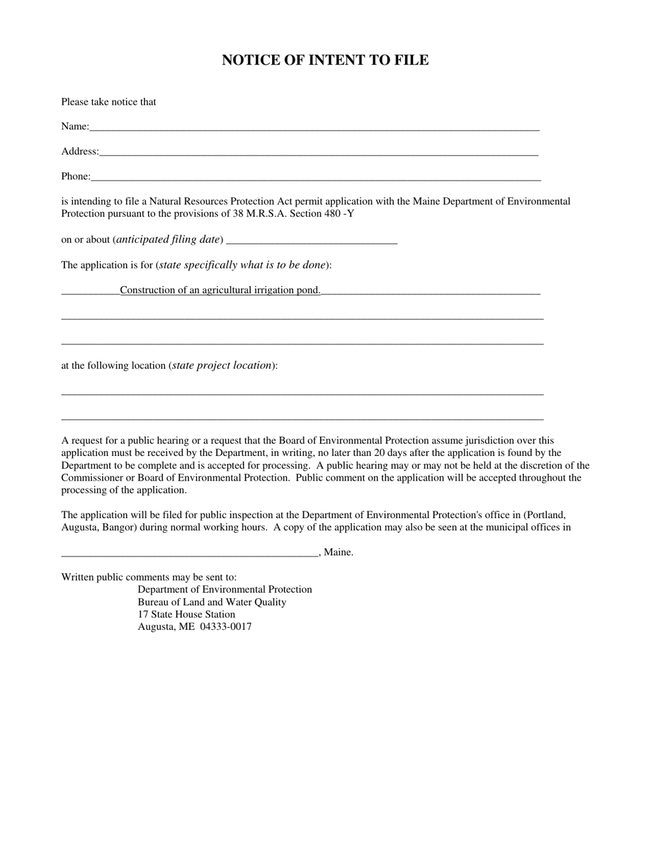 Form DEPLW0016-B2009 Application for General Permit - Agricultural Irrigation Pond - Maine, Page 9
