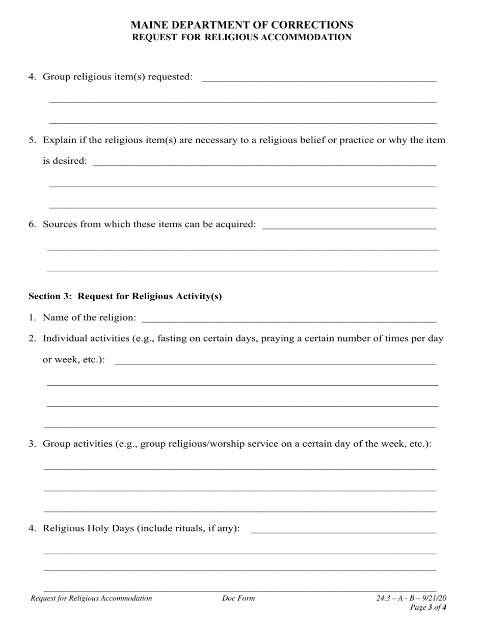 Request for Religious Accommodation - Maine, Page 3