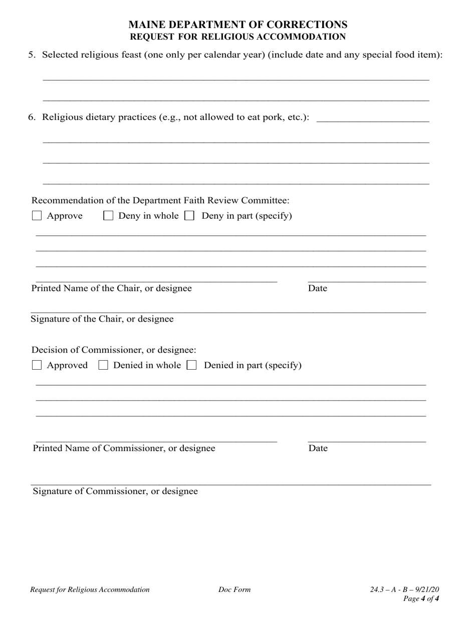 Request for Religious Accommodation - Maine, Page 4
