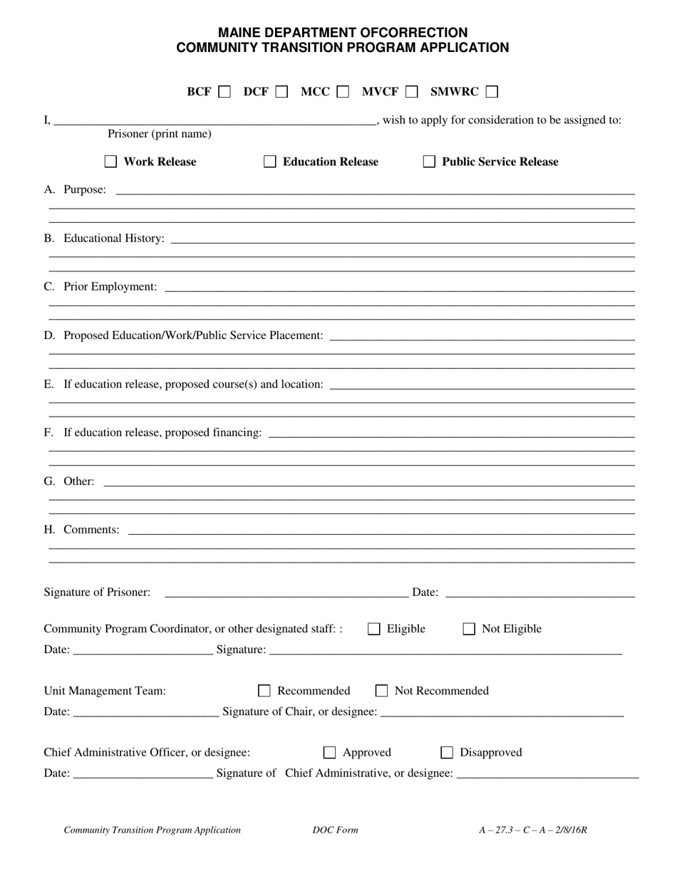 Maine Community Transition Program Application - Fill Out, Sign Online ...