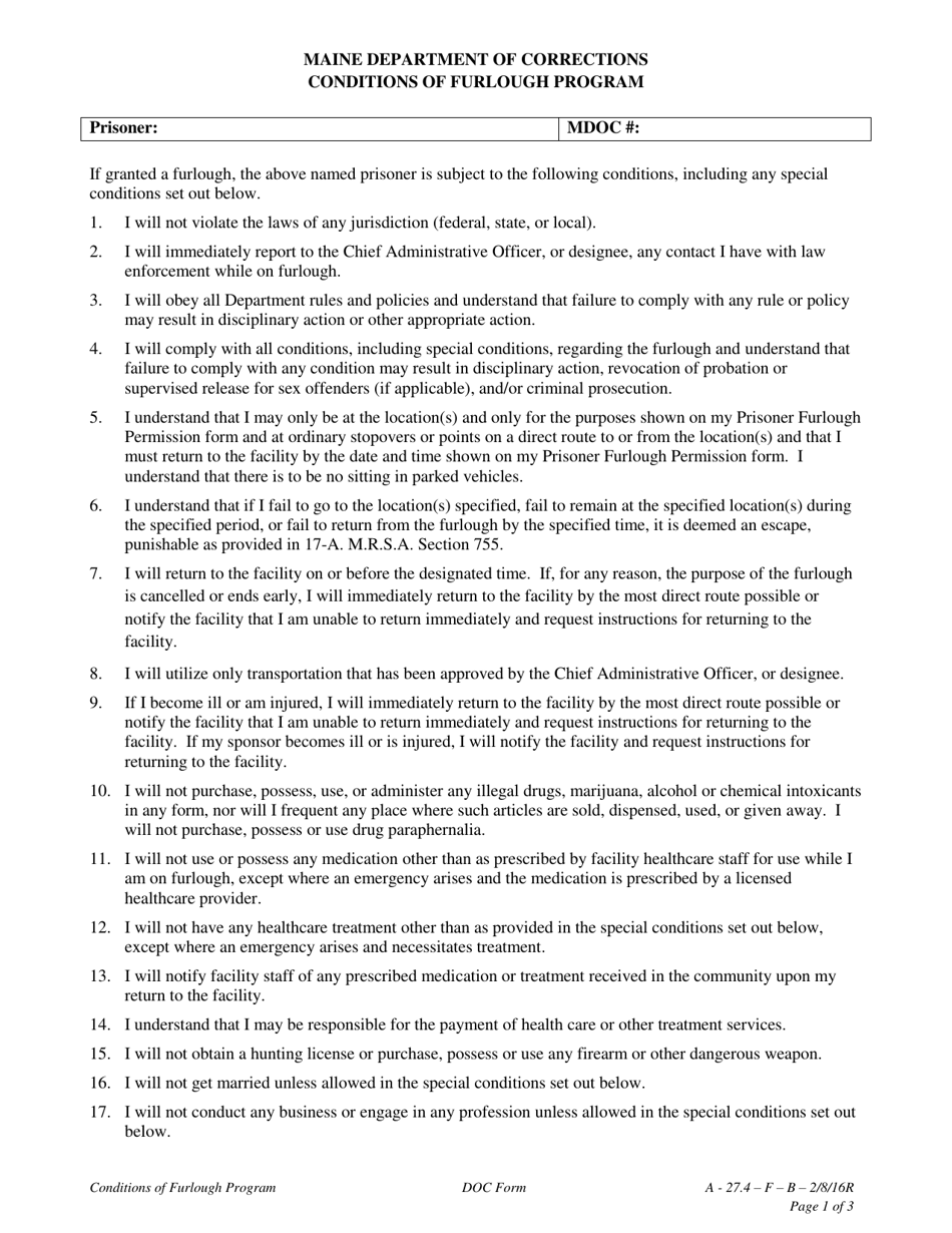 Conditions of Furlough Program - Maine, Page 1