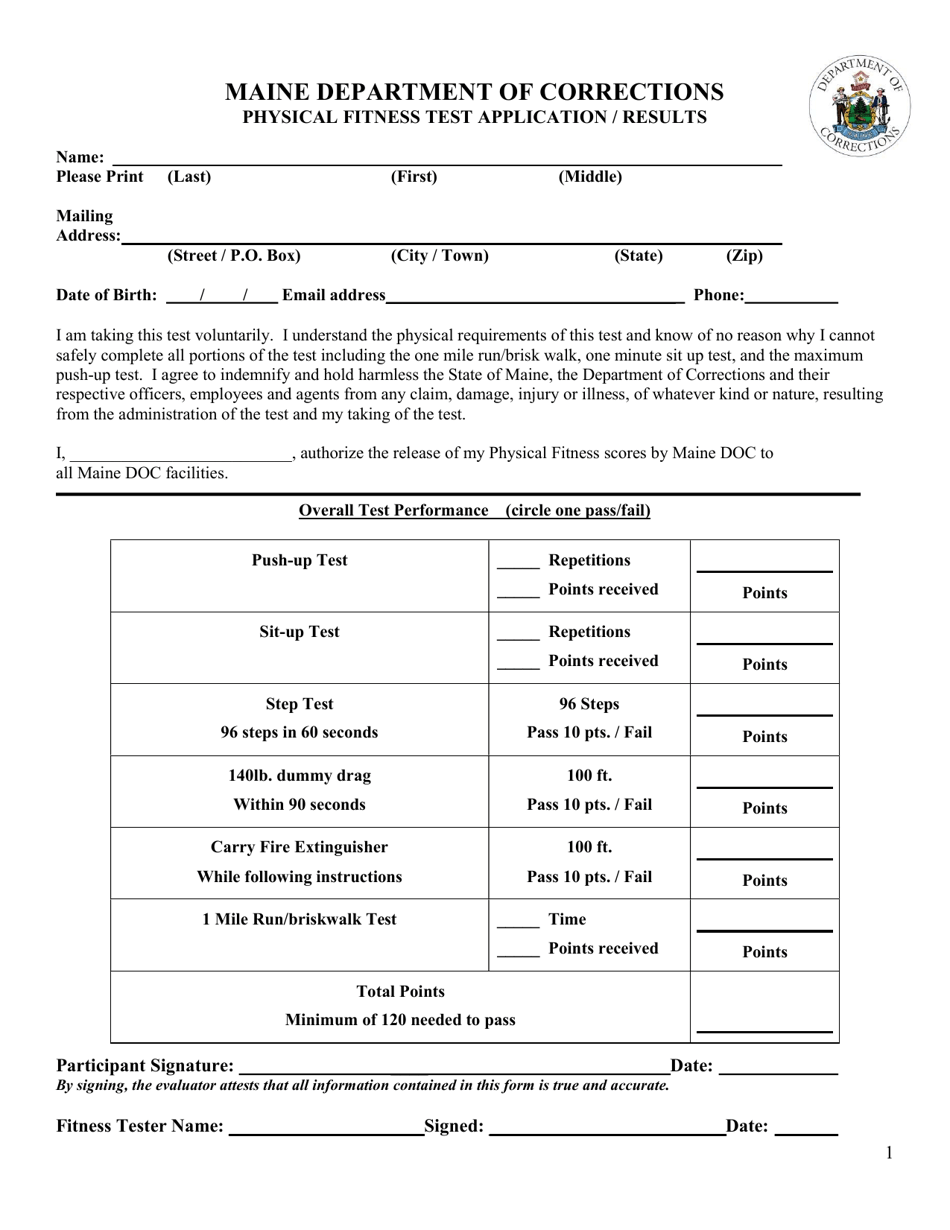 Physical Fitness Test Application / Results - Maine, Page 1