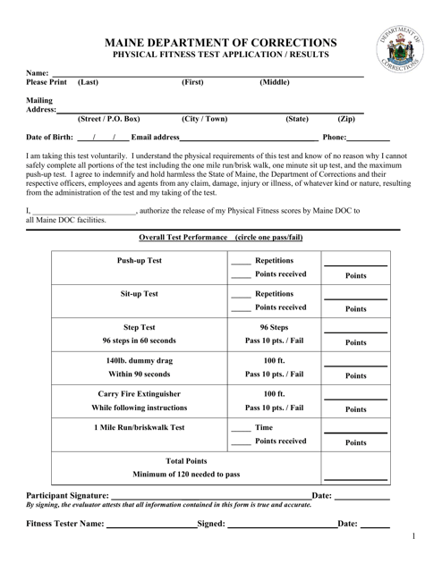 Physical Fitness Test Application/Results - Maine