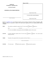 Form MNPCA-14A Certificate of Resumption - Maine