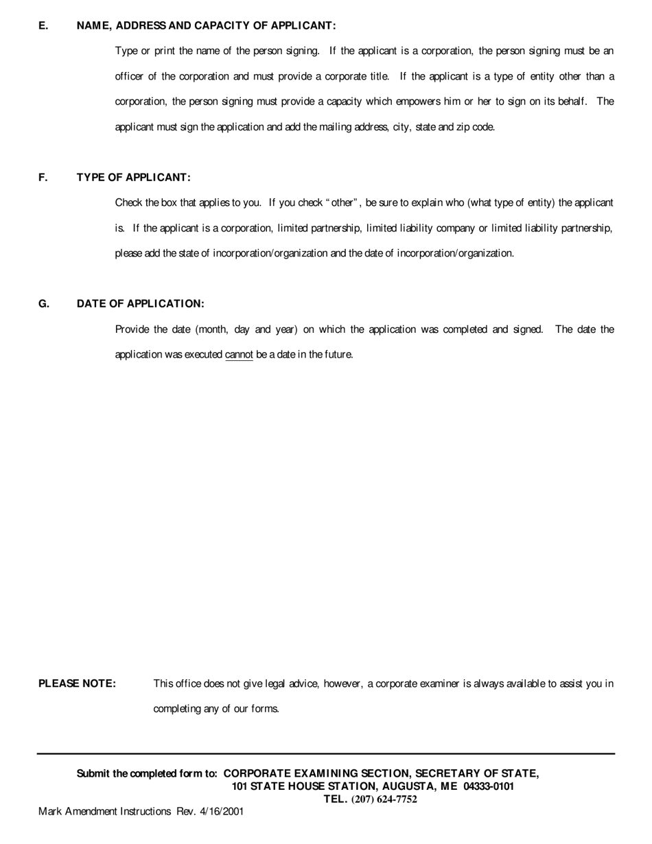 Form MARK-3 Application for Amendment of the Classification of a Mark - Maine, Page 5