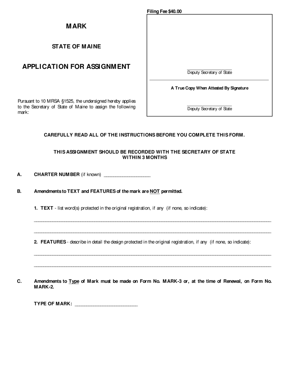 Form MARK-4 Application for Assignment of a Mark - Maine, Page 1