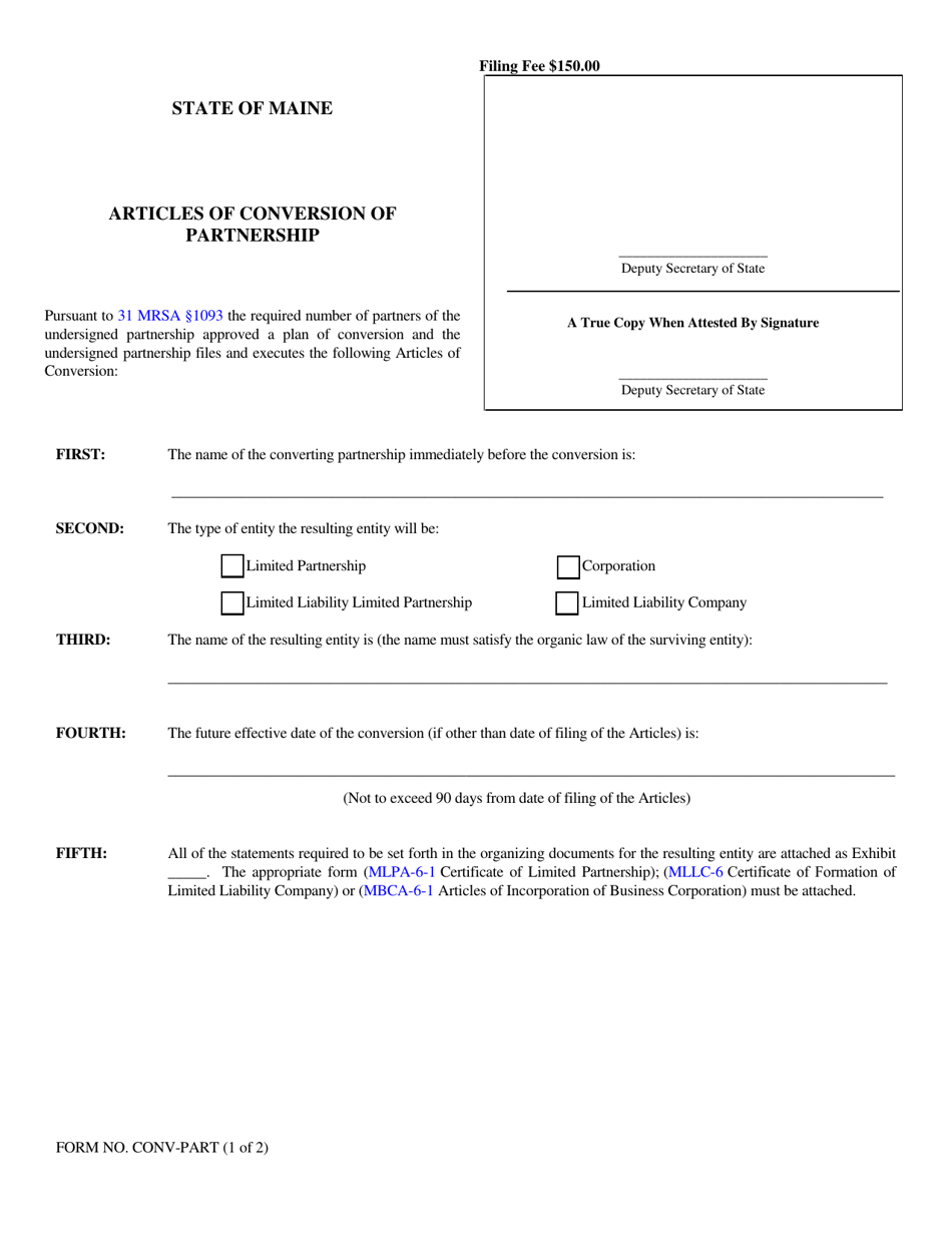Form CONV-PART Articles of Conversion of Partnership - Maine, Page 1