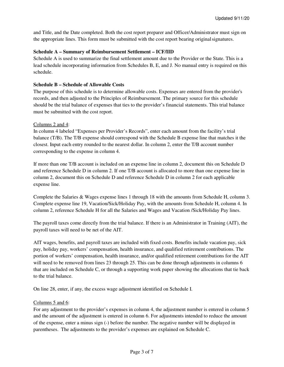 Instructions for Mainecare Cost Report for Intermediate Care Facilities - Maine, Page 3