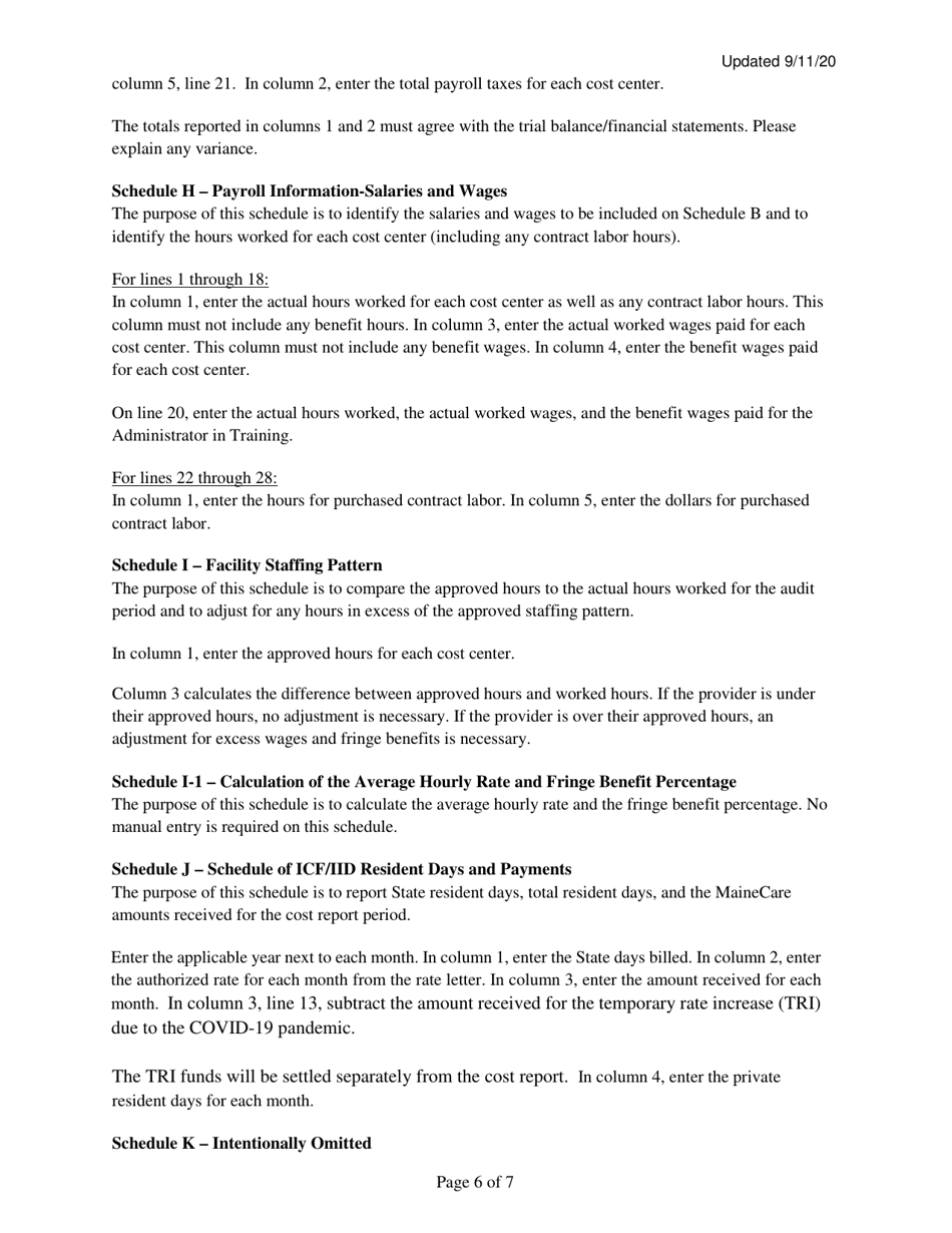 Instructions for Mainecare Cost Report for Intermediate Care Facilities - Maine, Page 6